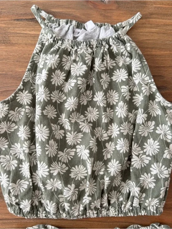 Gap Olive Green Two-Piece Floral Matching Set size small/6-7 - Picture 3 of 8